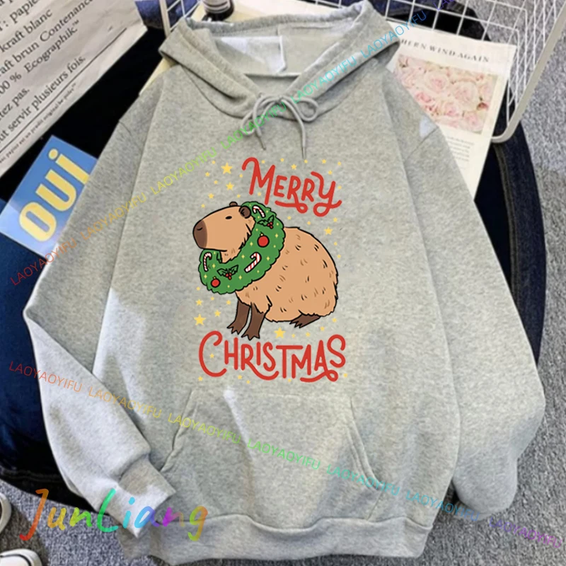 Unisex Clothing Casual Funny Hoodies Y2k Clothes Merry Christmas Cute Christmas Capybara Women\'s Hoodie Sweatshirts New & Kawaii