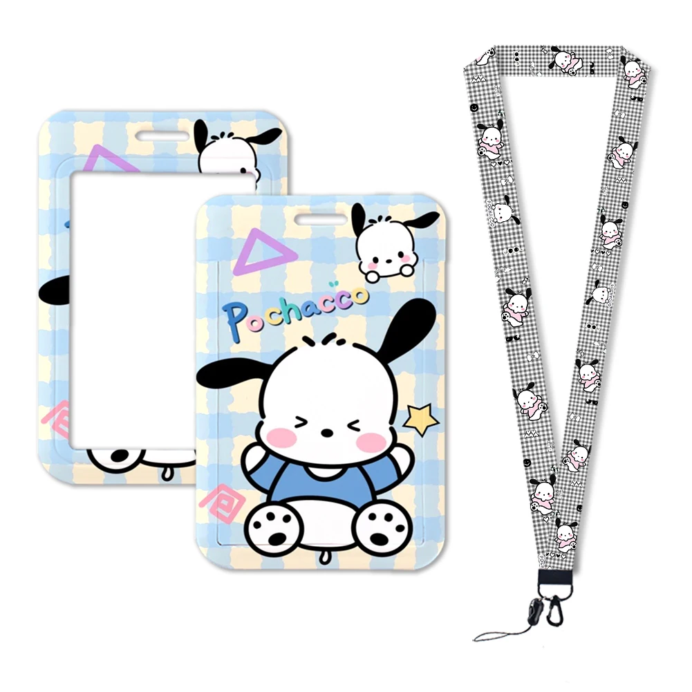 W Sanrio Pochacco Lanyards, cinta do pescoço, titular do cartão do cão bonito, chaveiro, titular chave, pendurar corda chaveiros