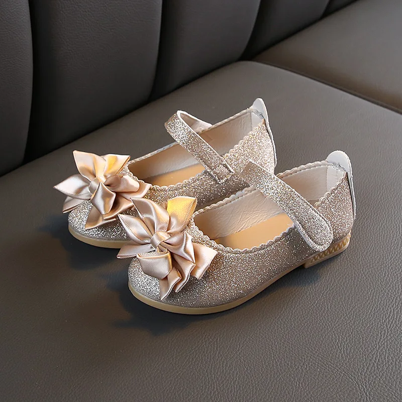 

Children Glitter Shoes Sequined Fabric Kids Shoes for Toddlers Little Big Girls Ribbon Bow-knot Soft Sweet Dress Shoes