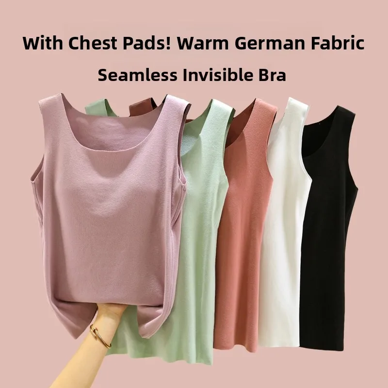 Thickened Double-sided Fleece Warm Vest Women's Autumn Winter Thermal Underwear Close-fitting Seamless Inner Shirt with Chest...