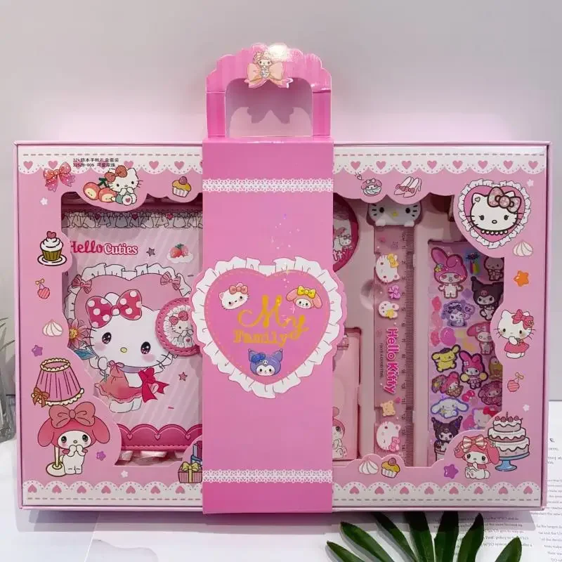 

Kawaii аниме Kuromi новый набор учебников из искусственной кожи с кружевом Sanrio Hellokitty, канцелярские наклейки с героями мультфильмов, блокнот, студенческая мода, милый подарок