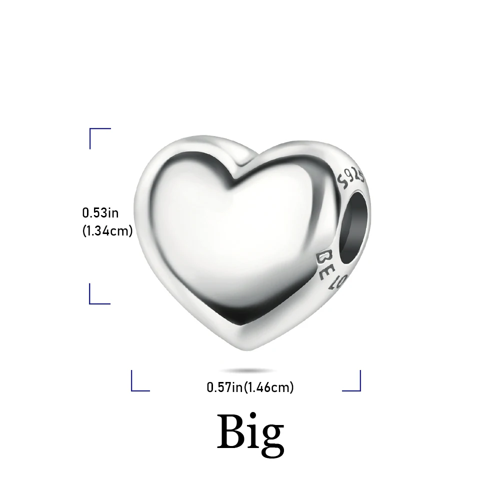 925 Sterling Silber Bunte Glänzende Herzförmige Anhänger-Perlen Passend für Schlangenketten-Armband Halskette Frauen DIY Geburtstag Schmuck Geschenke – Detail 13