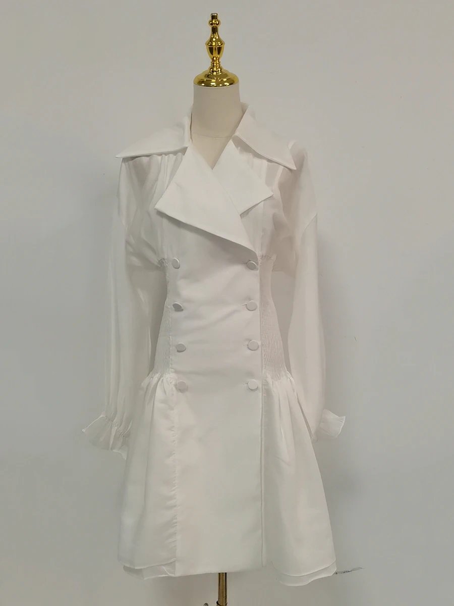 TWOTWINSTYLE, Mini vestidos lisos adelgazantes empalmados con doble botonadura para mujer, vestido de manga larga con solapa y volantes de retazos para mujer, nuevo