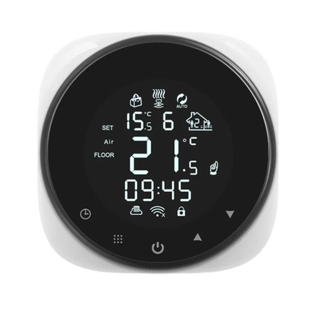 

Remote Control Thermostat for Floor Heating WiFi Enabled with Life App Large Backlit Touch Screen Black Color