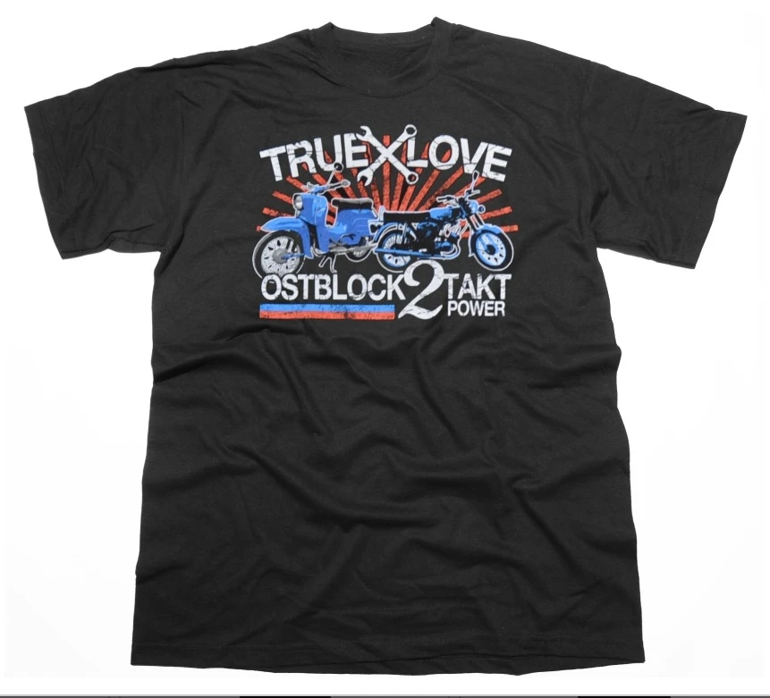 True Love Ostblock 2Takt Power. Simson S51 Mokick and Simson Schwalbe Motorcycle T-Shirt. Cotton Short Sleeve O-Neck Mens Tshirt