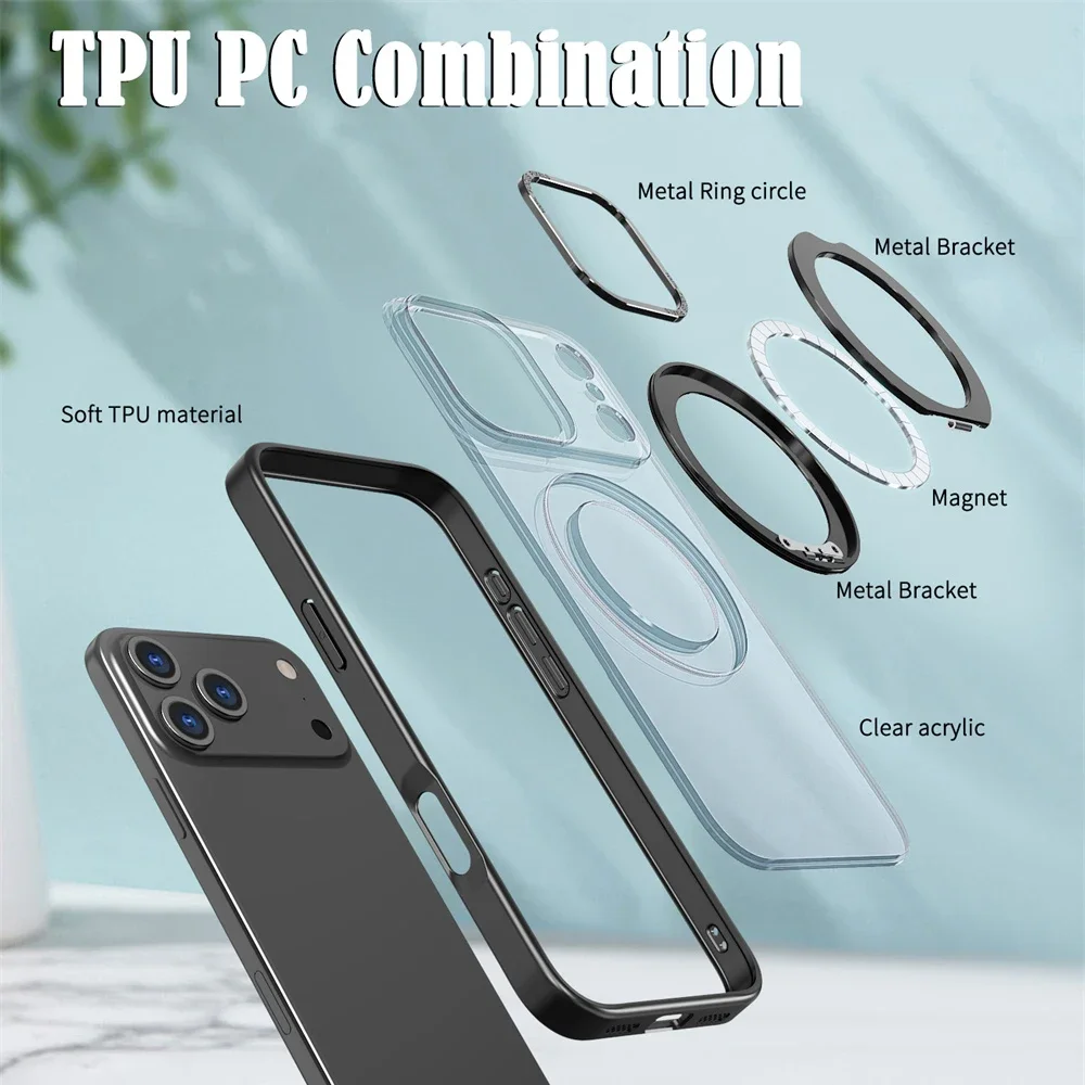 حافظة هاتف فاخرة بحلقة مغناطيسية دوارة قابلة للطي لهاتف آيفون 17 Air 15 16 Pro Max 14 13 12 11 واقي عدسة أكريليك شفاف \';[. #4