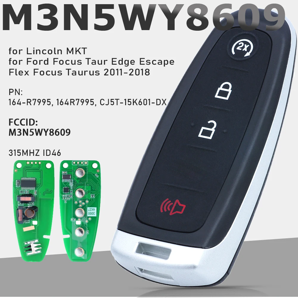 

Дистанционный ключ от автомобиля KEYECU 315 МГц для Lincoln MKT FordFocus Taur Edge Escape Flex Focus Taurus 2011-2018 ID46 PCF7953 M3N5WY8609