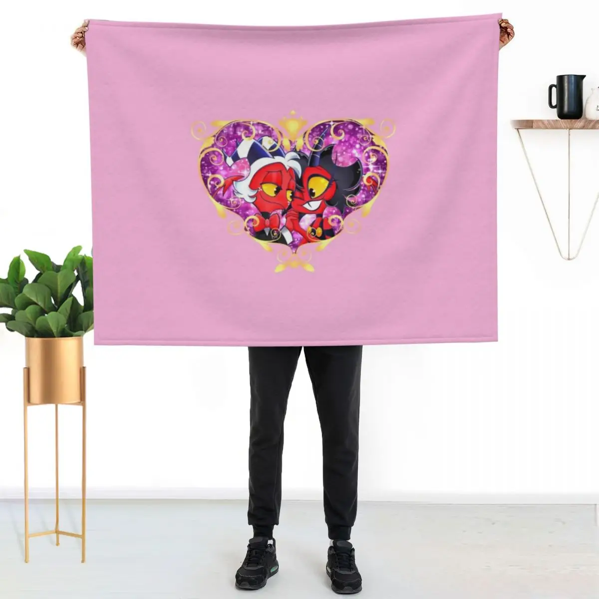 Helluva Boss Moxxie and Millie Heart Frame Throw Blanket Warm Napping Blanket for Office Couch Bed