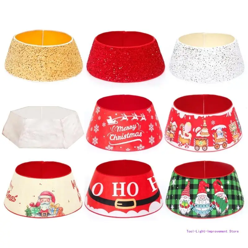 C63E Christmas Tree Collar Skirt Fabric Collapsible Collar 9 Patterns for Christmas