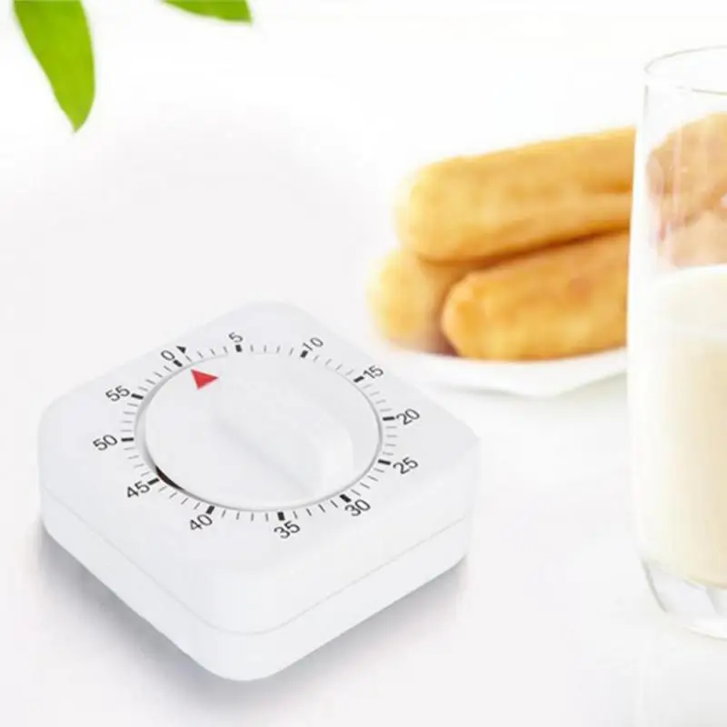 60 Minutes Kitchen Timer Cooking Tools Countdown Alarm Reminder HILIFE Mechanical Timer White Square Portable Bell Alarm