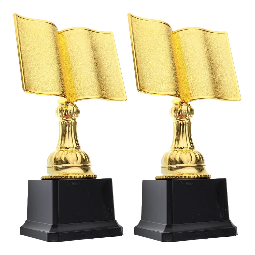 

2pcs Plastic Gold Reading Trophy Book Shaped Large Trophy Cup For Reading Competition Party Favors Student Achievement