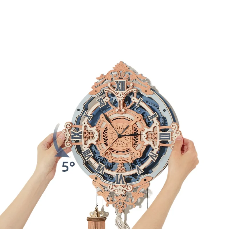 

Roman music note wall clock handmade DIY clock mechanical mute quartz European art creative wood