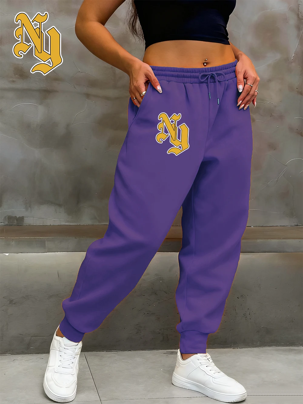 New York Letter Ny Prints Joggingbroek Dames Winter Fleece Joggerbroek Basics Elastische taille Zakbroek Casual losse kleding