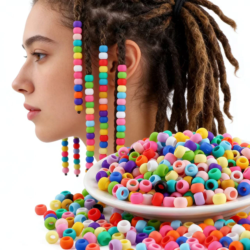 50pcs 6*9mm Large Hole Pony Candy Colorful Silicone Beads Set For Jewelry Making DIY Hair Braiding Bracelet Necklace Handicrafts