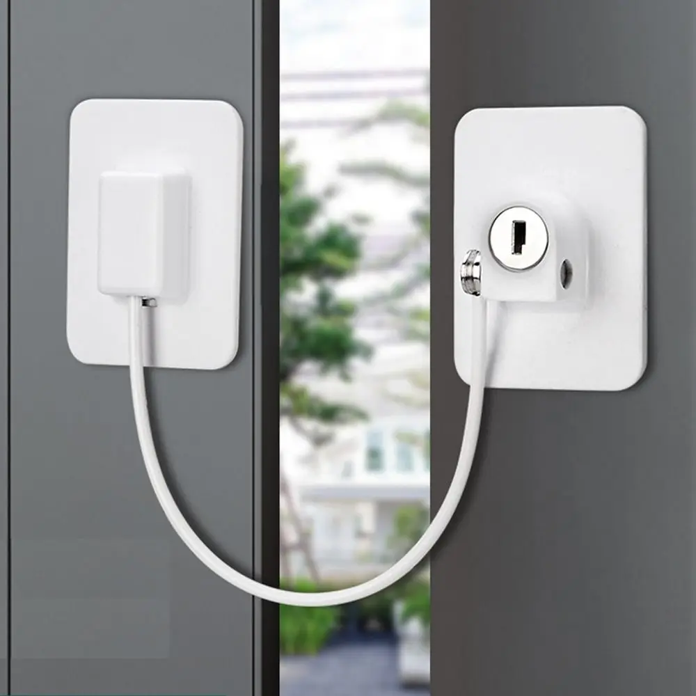 Window Safety Lock Child Window Restrictors Self Adhesive No Drilling Window Locks Child Safety Cable Lock with Key