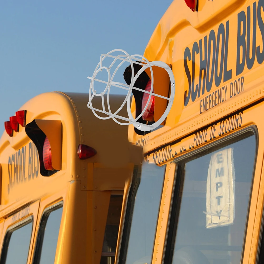 

2Pcs Warning Grille Bulb Cage White Iron Covers Fixtures Protective Metal Shade Guard Industrial Signal