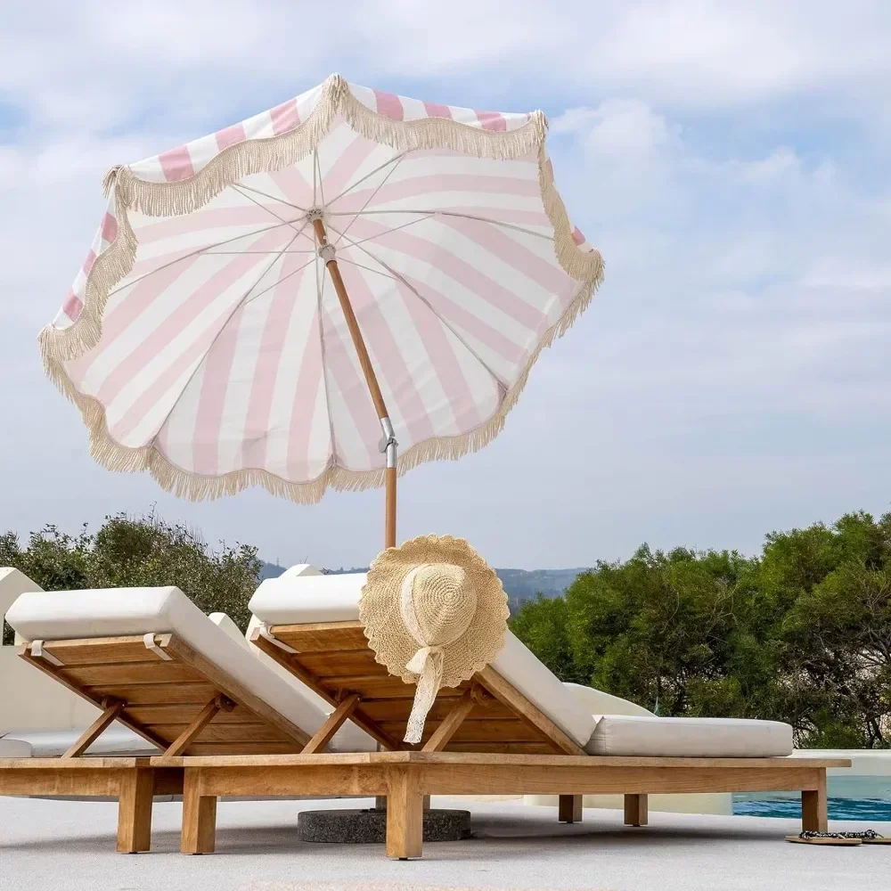 6,5-stopowy parasol plażowy Boho z frędzlami, parasole z frędzlami 50 + z torba do noszenia, składany parasol ogrodowy z drewna Premium