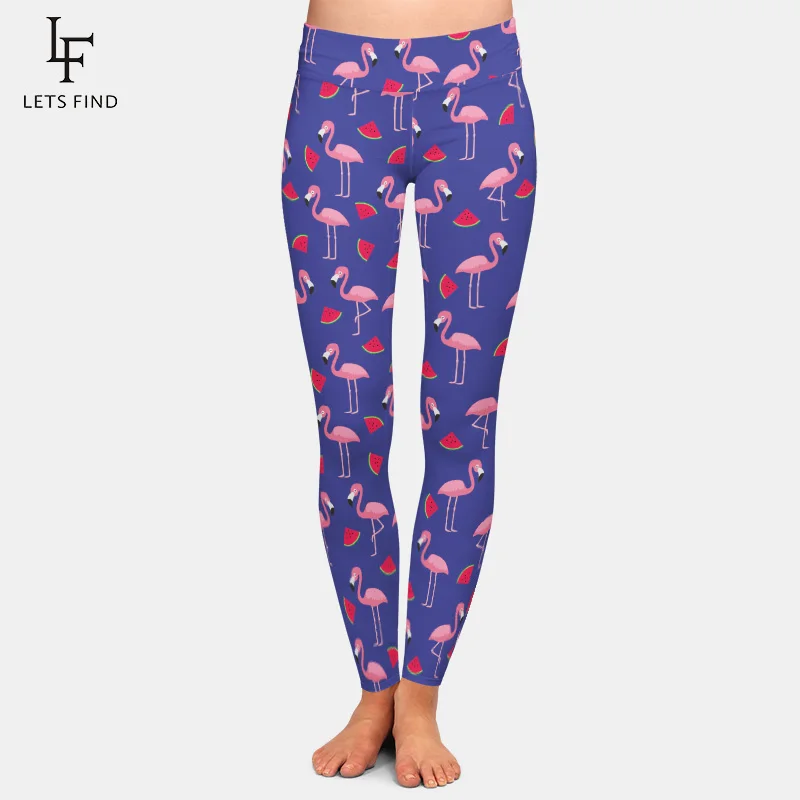 ของผู้หญิงที่มีคุณภาพสูงสูงเอว Legging 3D Flamingo สีการพิมพ์ผ้าไหมแฟชั่น Leggings ฟิตเนสกางเกงสตรี