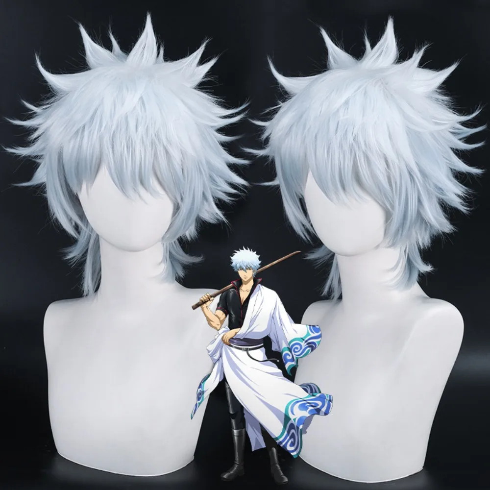 

Gintama Sakata Gintoki Cosplay Wig White Blue Gradient Anime Costume Party Wig for Adults