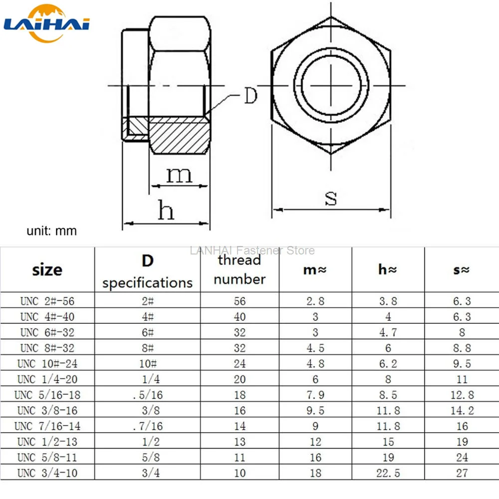 UNC 2#-56 to 3/4-10 304 A2-70 Stainless Steel UK US Coarse Thread Hex Nylon Insert Lock Nut Hexagon Self-locking Nylock Locknut