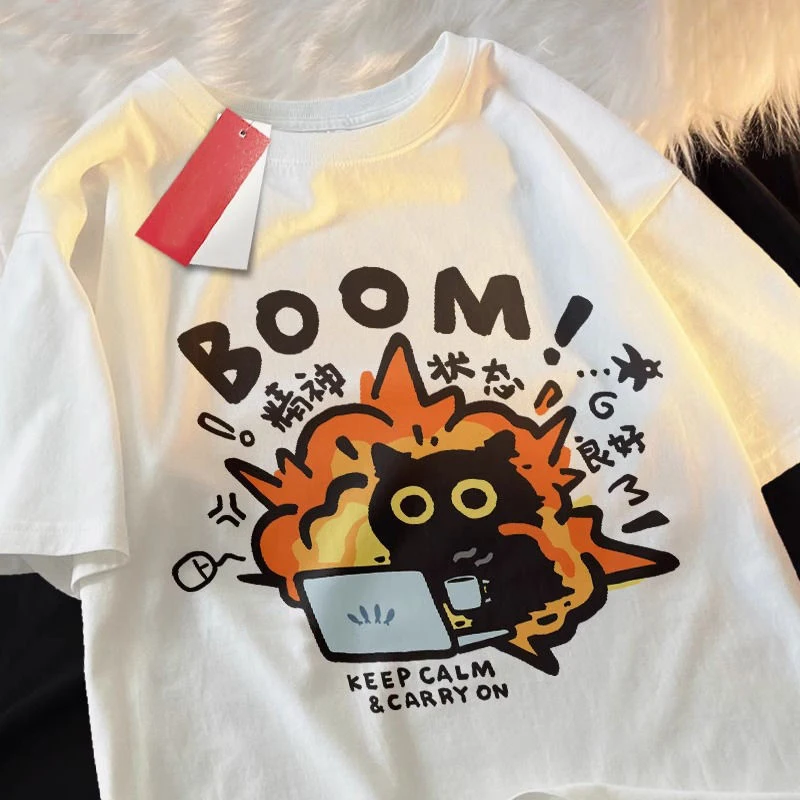 T shirts Good Mental State Pure Cotton Short Sleeved t-shirt For Men Women Summer Tee Clothes Loose Casual Cartoon Oversized Top image 2