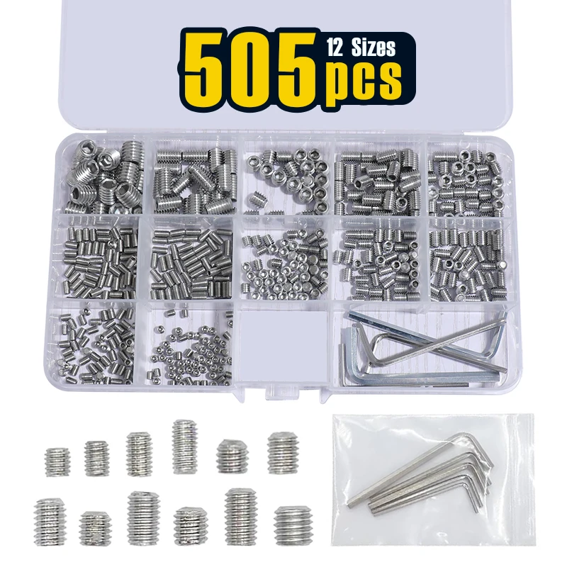505 pcs, Set Screws, Grub Screw, Set Screws Assortment Kit M3 M4 M5 M6 M8 for Home Repair, Repair Furniture, Electronic Product