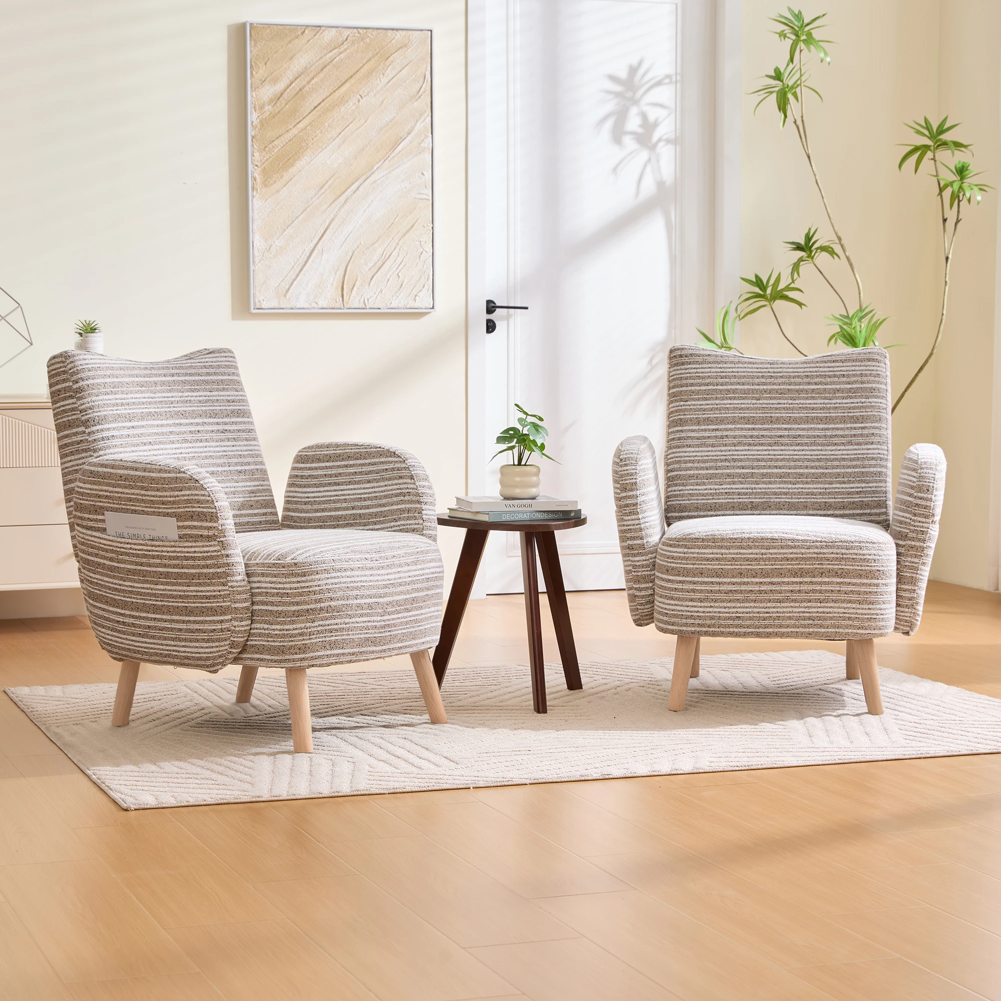 PINGGO Moderner Stoffsessel mit Seitentasche & Massivholzbeinen, Komfortabler Lesesessel für Wohnzimmer Schlafzimmer Büro – Detail 14