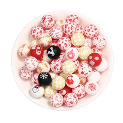 10Pcs Silicone Print Beads 15mm Round Christmas Teething Beads DIY Baby Pacifier Chain Necklace Pendant Toys Accessories