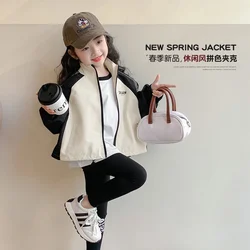 2024 Girls Letters Jacket Children's Short Fashion Casual Rushing Clothes Spring Autumn New Kids Colorblocking Cute Coat 2-10Y