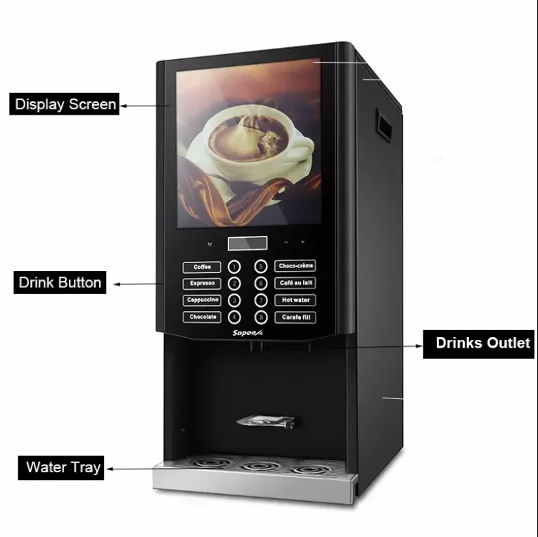 AC220V 50/60HZ 2500W Coffee Maker, No Coin System, Built-in 4.3L Water Bucket, Top 18.9L Water Purification Tank