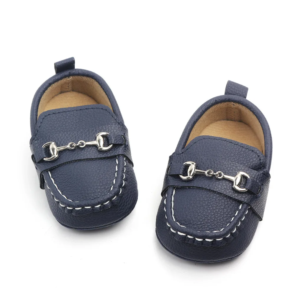 Infant Boys Crib Shoes Toddler Leather Loafers Newborn Girls Soft Sole Moccasins with Chain for 0-18 Months Baby Item Doll Gifts