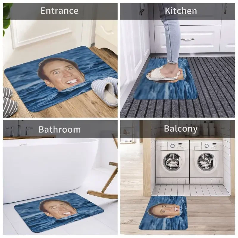 Nicolas Cage In Sea Door Floor Kitchen Bathroom Mat Anti-Slip Indoor Funny Meme Doormat Garage Entrance Carpet Rug