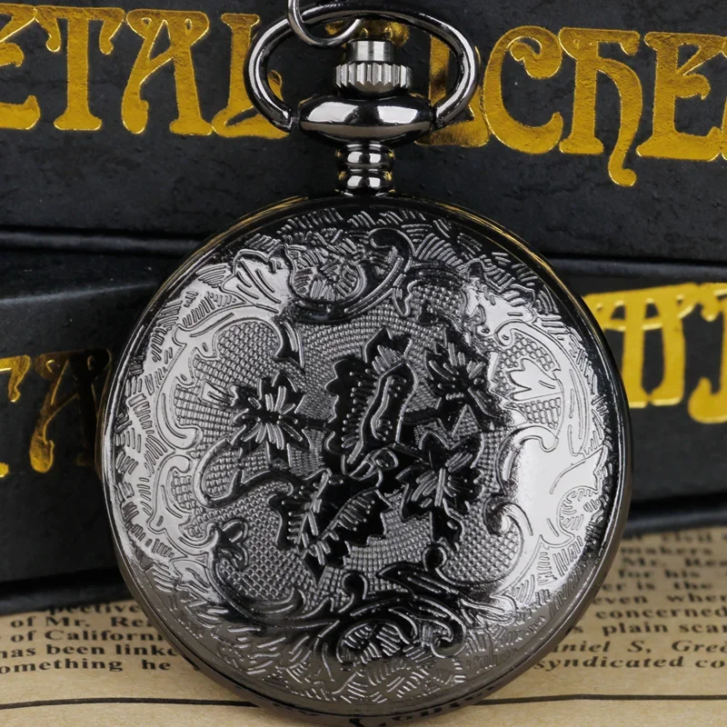 Vintage Retro Black Hollow Gear Quartz Pocket Watches Steampunk Necklace Pendant Women Men's Gifts Fob Watches