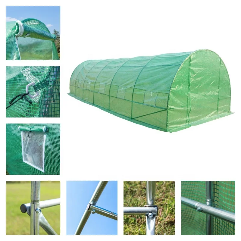 20256x3x2m 온실 키트 조립하기 쉬운 금속 프레임 농업용 비닐 커버 재배에 편리한 폴리 터널