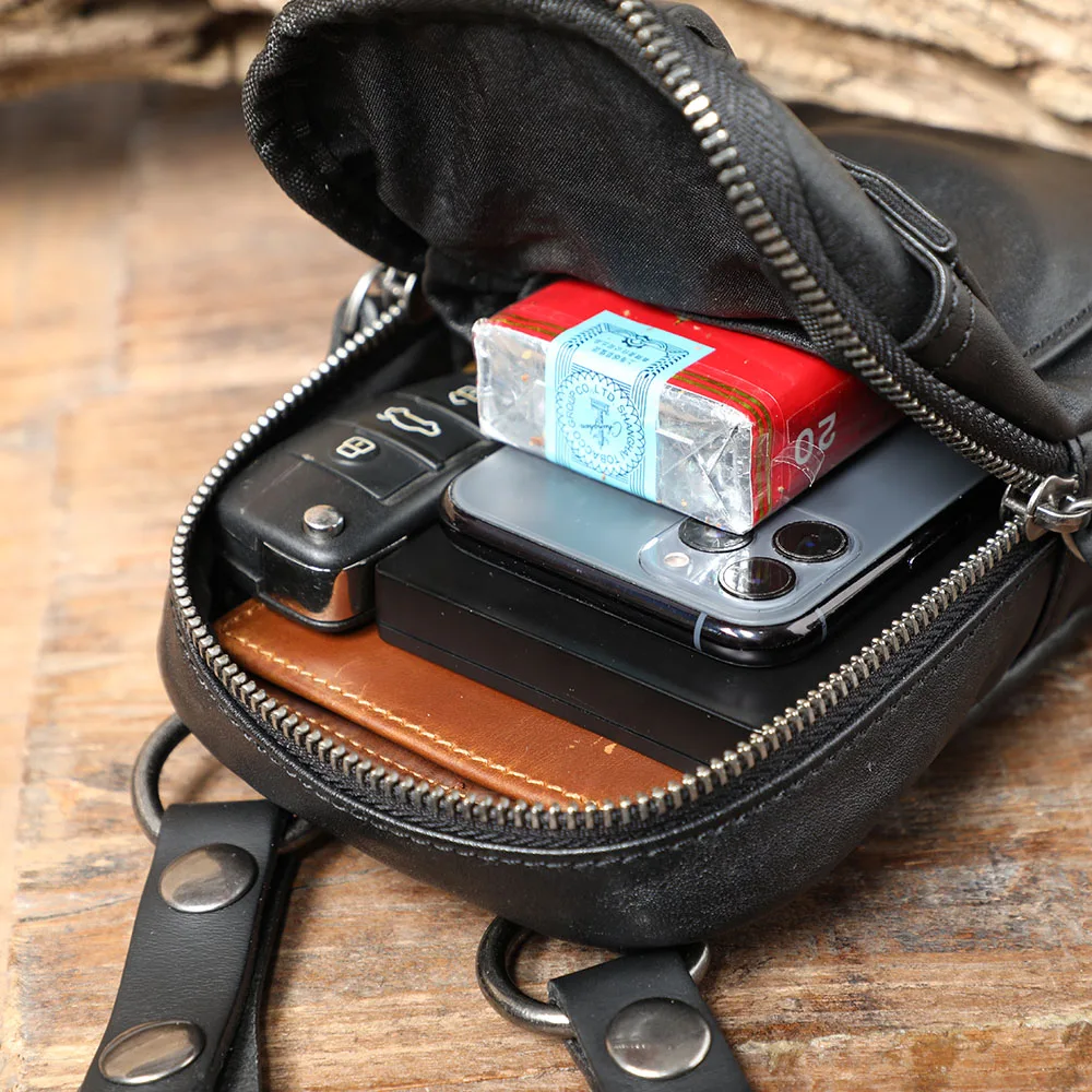 S.WORKER Mini-Umhängetasche aus Vollnarbenleder für Herren, Echtleder-Mode-Umhängetasche für Handy und Schlüssel – Detail 22