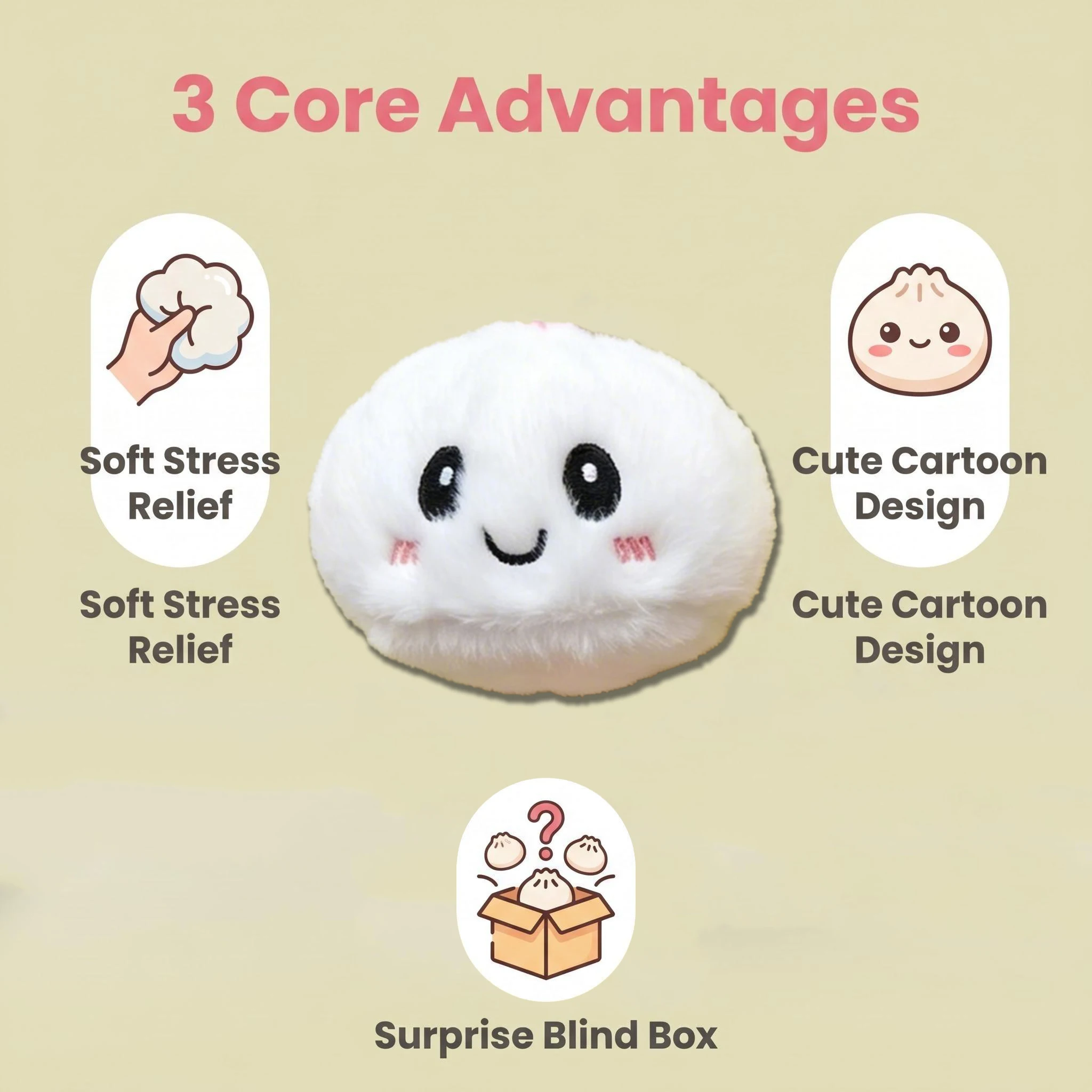 Cartoon Dumpling Squishy Plush Keychain Blind Box Soft Stress Relief Creative Fidget Toys Bag Accessory Decorate Kids Gifts