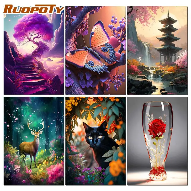 RUOPOTY Oil Painting By Numbers Splendid Scenery Adults Crafts Painting By Number Painting Wall Decor