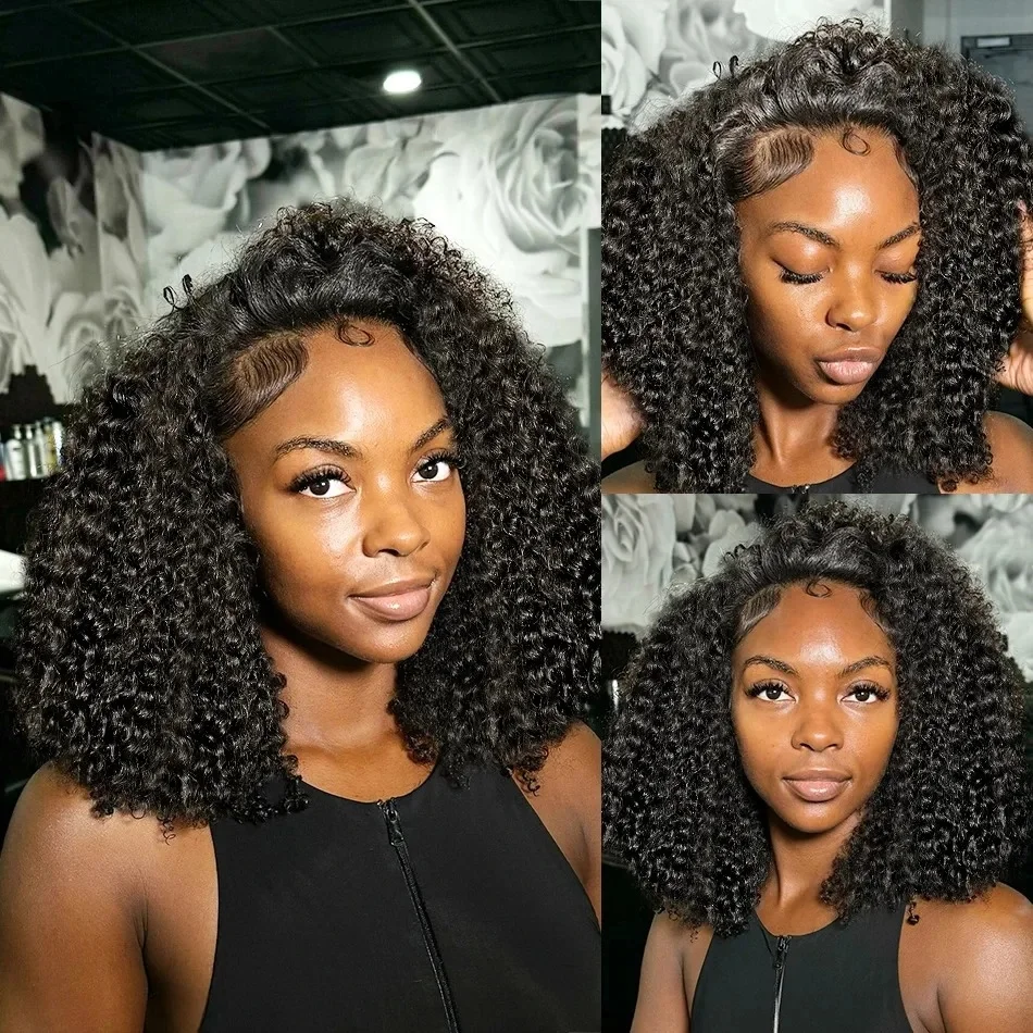 Lockige kurze Bob-Perücken, 13 x 4 Spitzen-Frontal-Echthaar, vorgezupft, 100 % Echthaar, tiefe Welle, 4 x 4 Spitzen-Frontverschluss, Bob-Perücke für Frauen – Detail 14