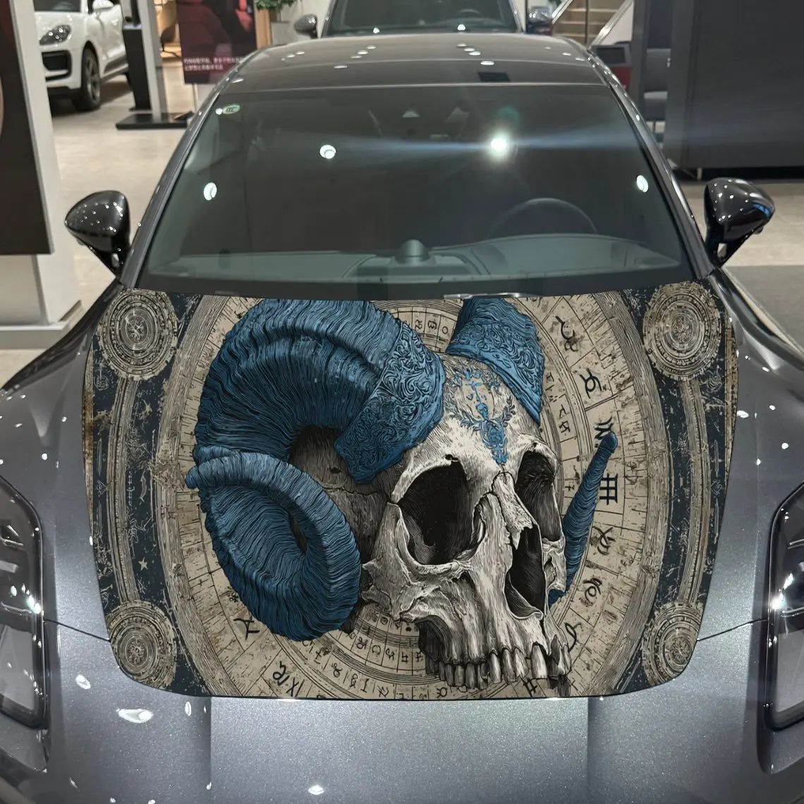 

Синий рогатый череп, виниловые наклейки на капот автомобиля, защитная наклейка для поверхности автомобиля, декоративная крышка автомобиля, виниловые наклейки, водонепроницаемые самоклеящиеся