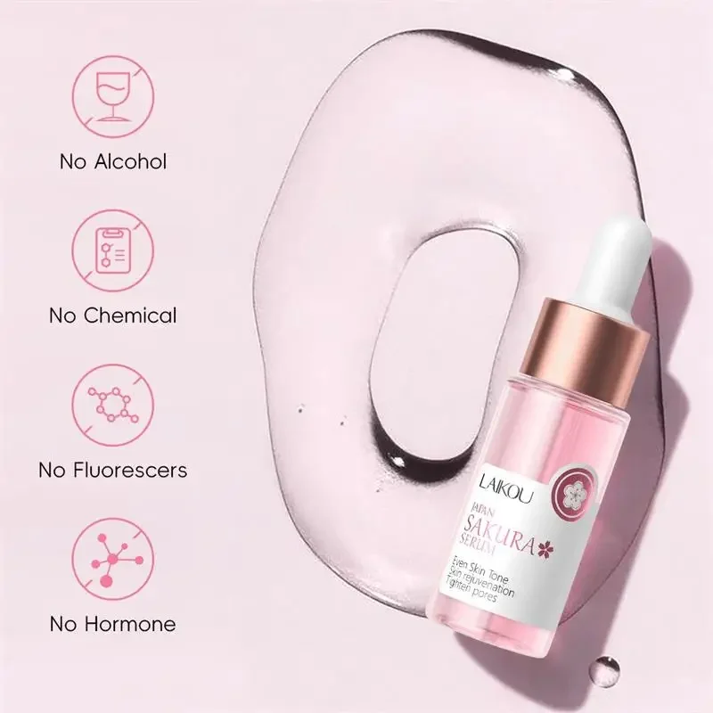 Sakura Serum pemutih wajah, Anti Penuaan memudarkan garis-garis halus mengencangkan pori-pori meningkatkan Melanin pigmen kusam pelembab mencerahkan perawatan kulit