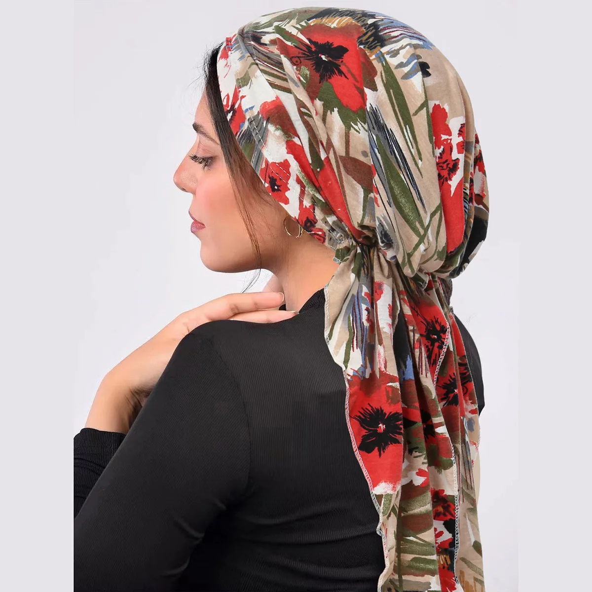 2024 New Women Pre-Tied Turban Cap Muslim Hijab Cancer Chemo Flower Print Hat Cover Hair Loss Head Scarf Wrap Strech Bandana