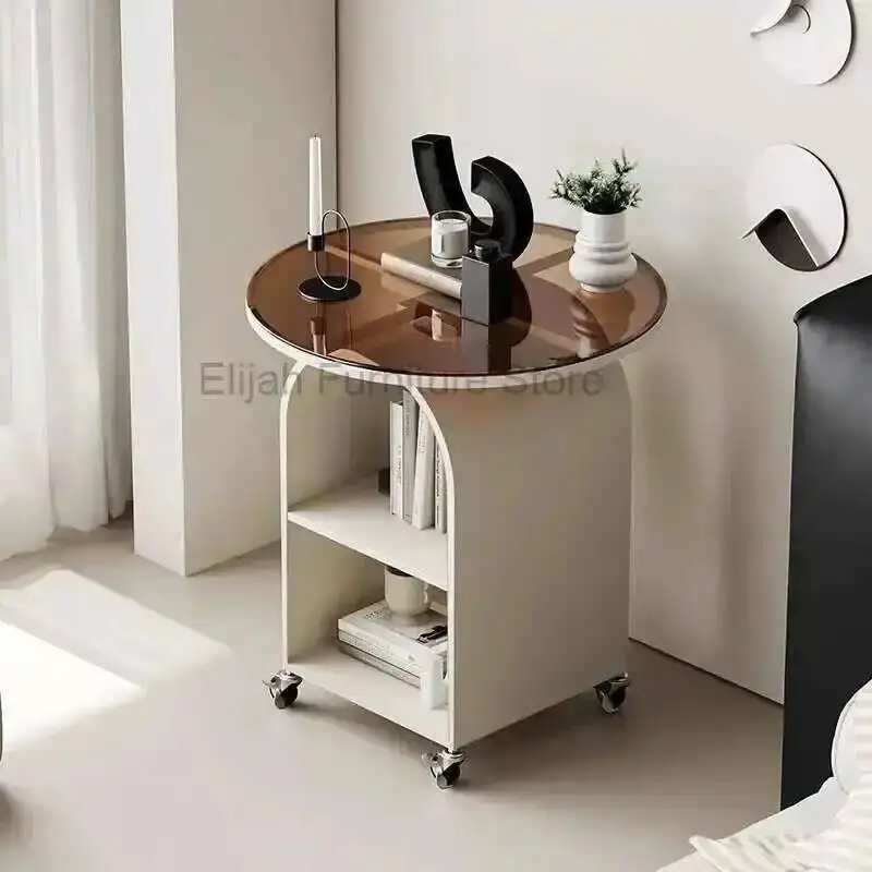 

Modern Removable Circular Bedside And Table Simple Tempered Glass Creative Storage Cabinet