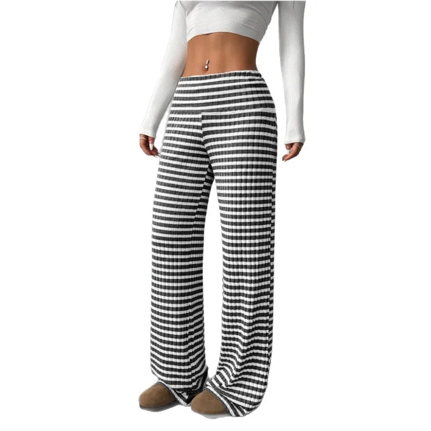 2025 automne Ele ample décontracté banlieue rayé cloche Bot femmes Faion minceur confortable taille élastique pantalon