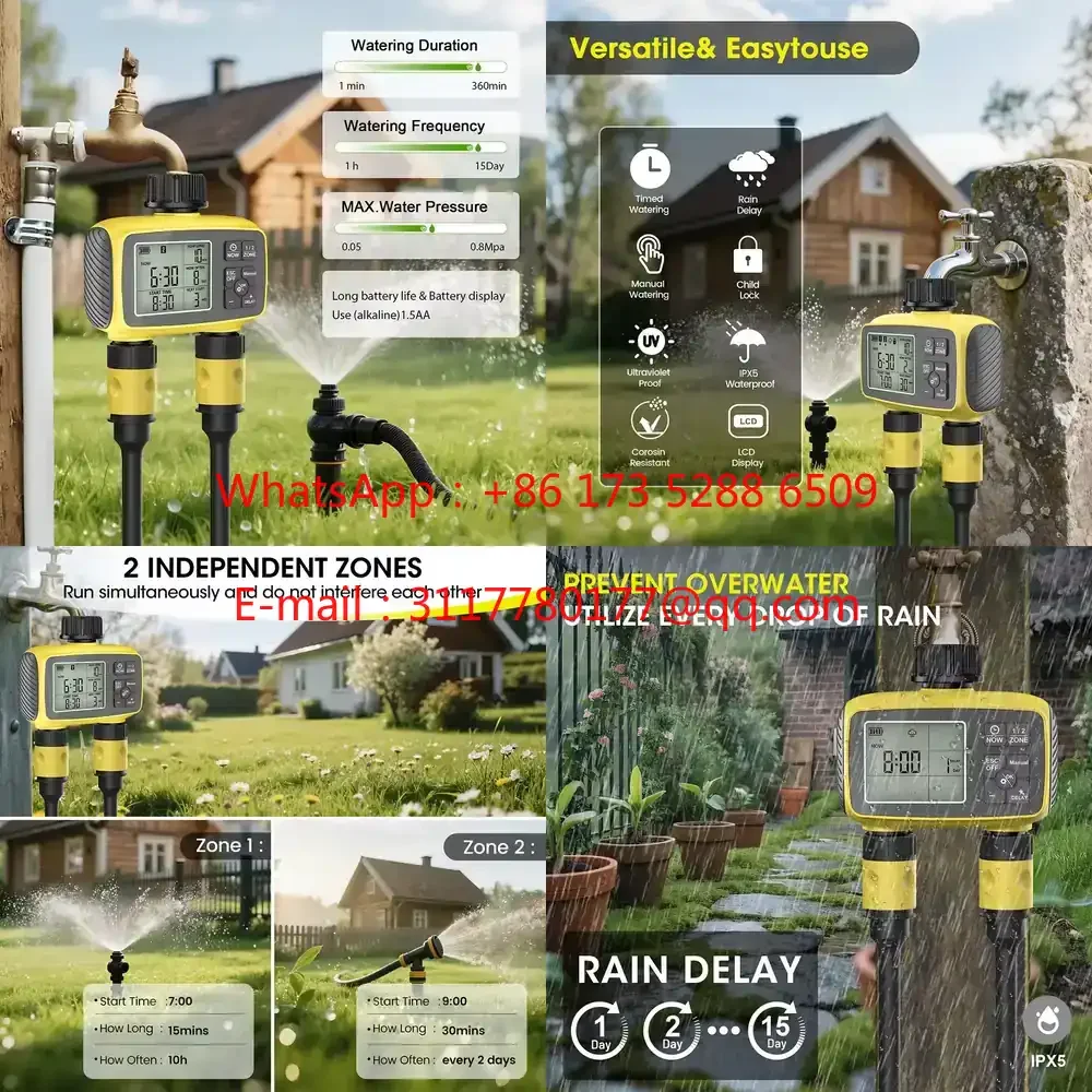 

WAP01 Large Screen Display Garden Irrigation Timer 2 Outlets 2 Zones Smart Water Timer Control System IPX5