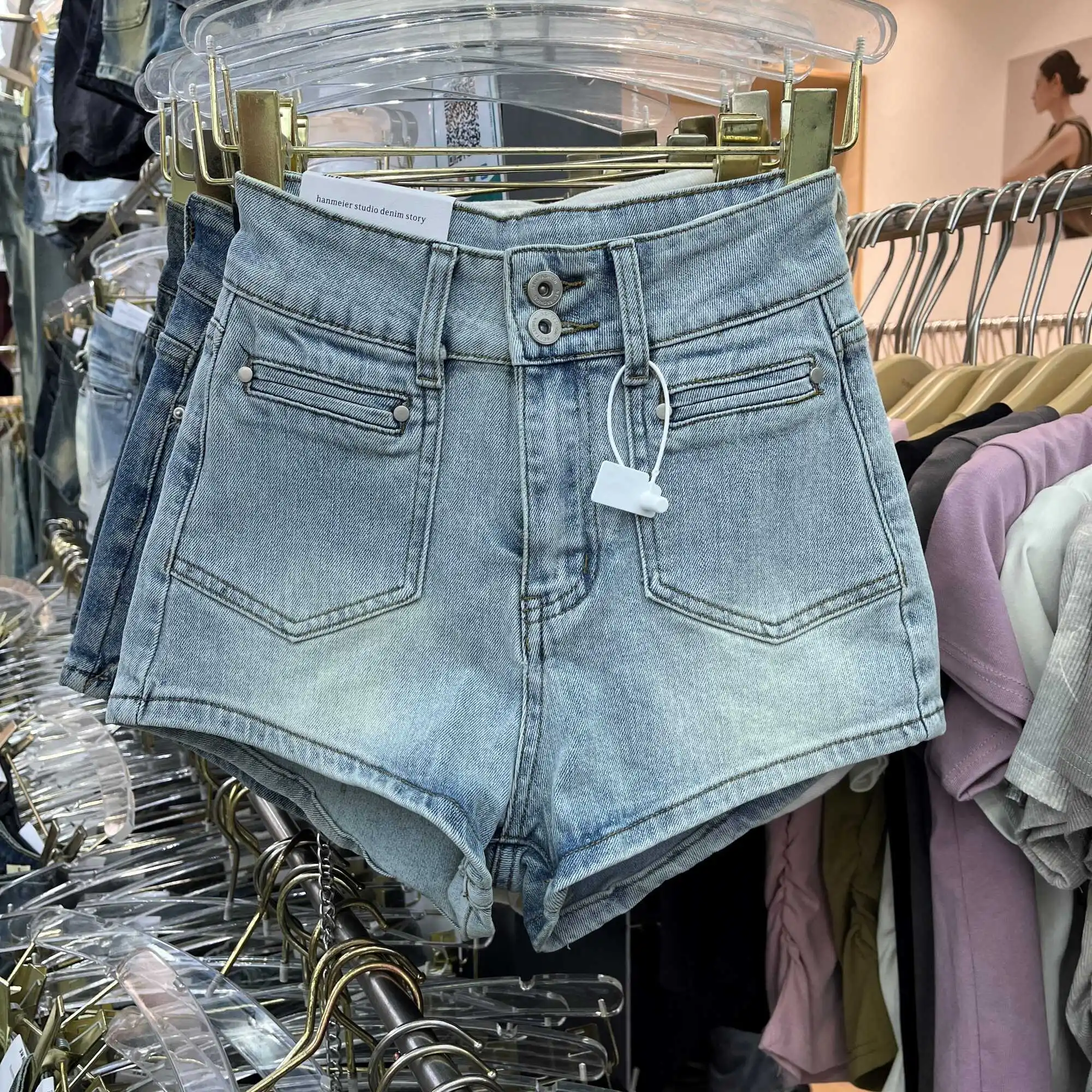 

Retro Distressed Denim Short Shorts Women's High Waist Slim A-Line Hip Lifting Hot Pants Summer New Style Elastic Jeans