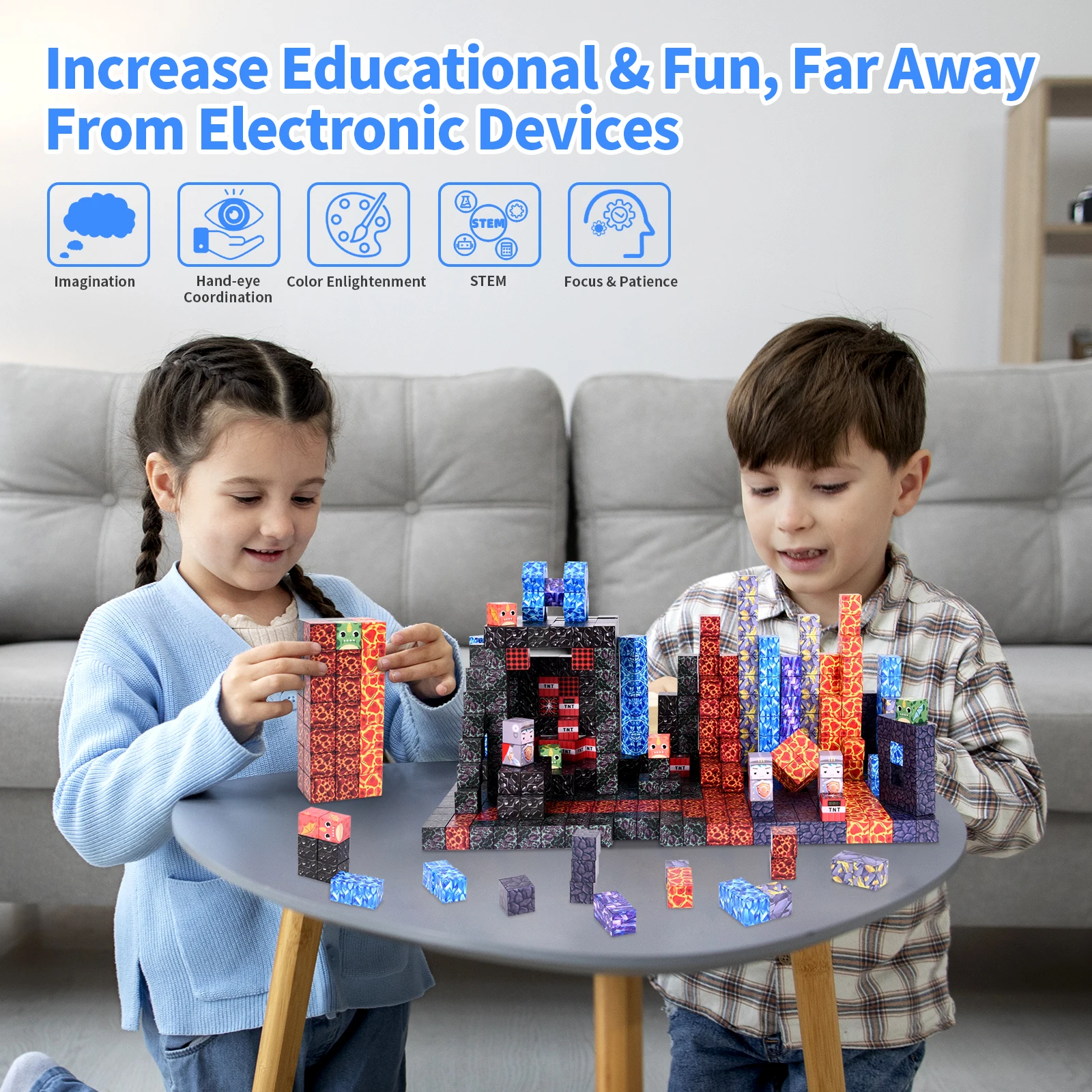 100 blocs magnétiques, cubes magnétiques – jouets STEM pour enfants 3+. Cadeaux d'Halloween/Natale empilables et parfaits pour garçons et filles