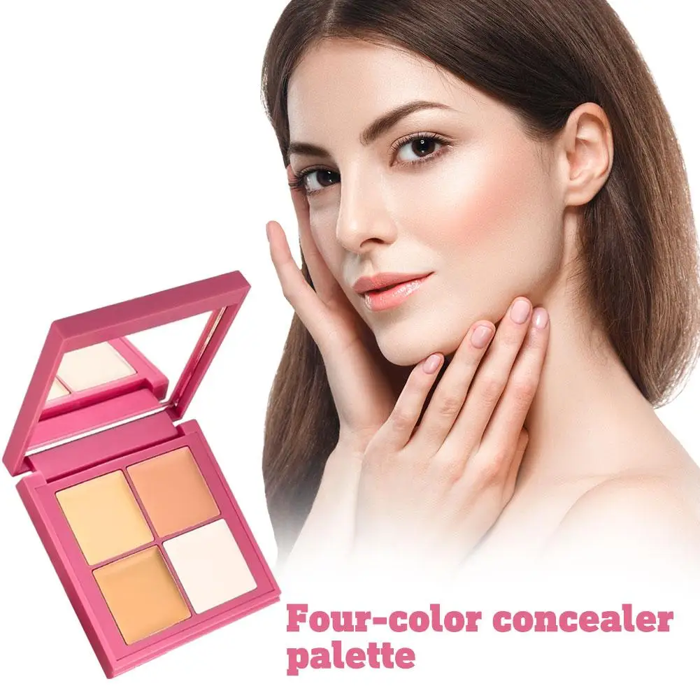 Vierfarbige Concealer-Palette, Tear Gap-Flecken, Augenringe, aufhellende Abdeckung, mattes Finish, kostenloses Puderquasten-Make-up