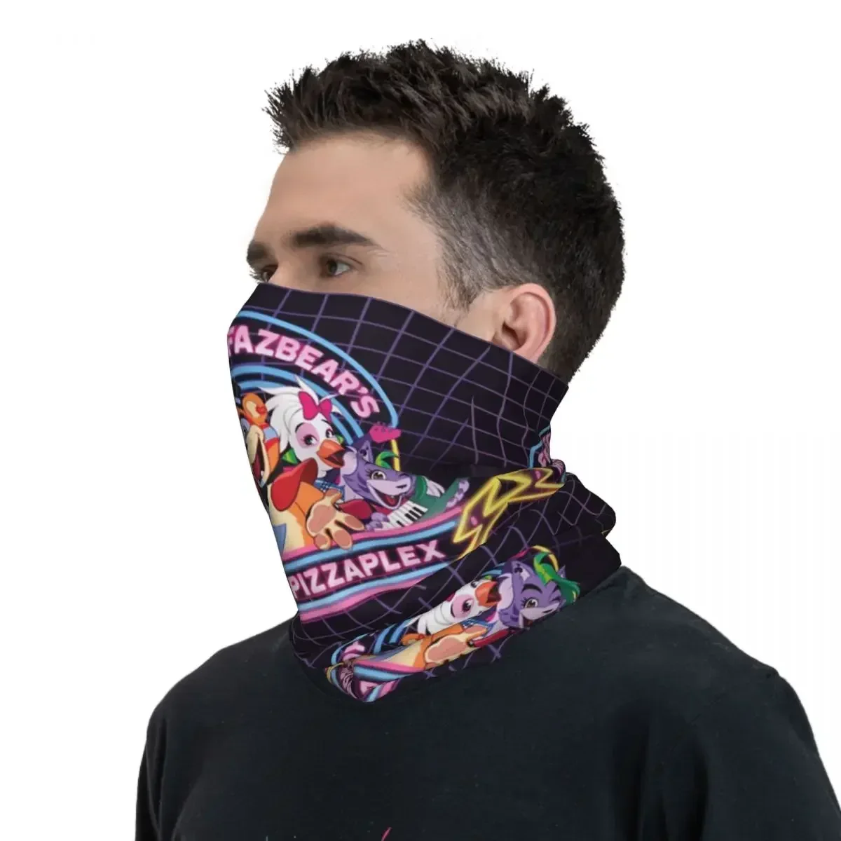 Cover leher Bandana pelanggaran keamanan FNAF kotak-kotak syal masker Balaclava cetak multifungsi bersepeda mendaki dewasa bernapas