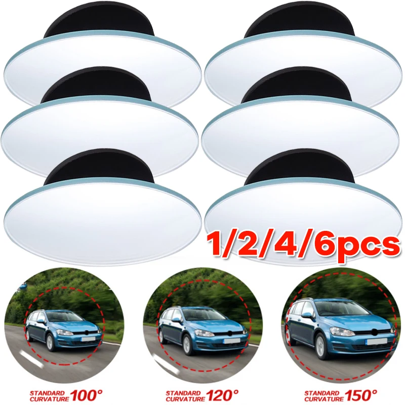 

1/2/4/6pcs Car Small Round Mirrors Blind Spot Rear View Mirror Auxiliary Reversing Parking Convex Mirror 360 Degree Adjustable