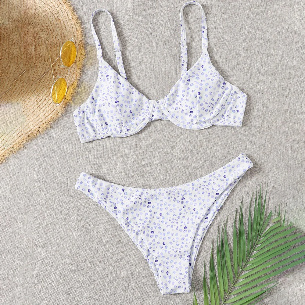 Summer 2022 New Ditsy Floral Underwire Bikini Brazilian Swimsuit Set Swimwear for Women With Bra Cup Female Bather Bathing Suit